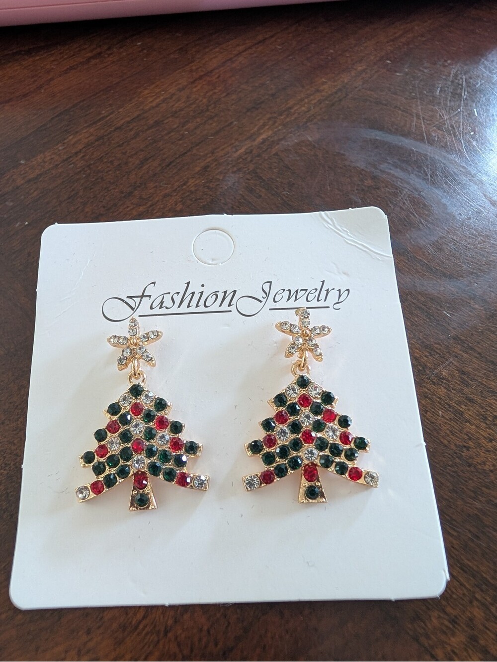 Christmas Tree Rhinestone Blingy Pierced Earrings New on Card